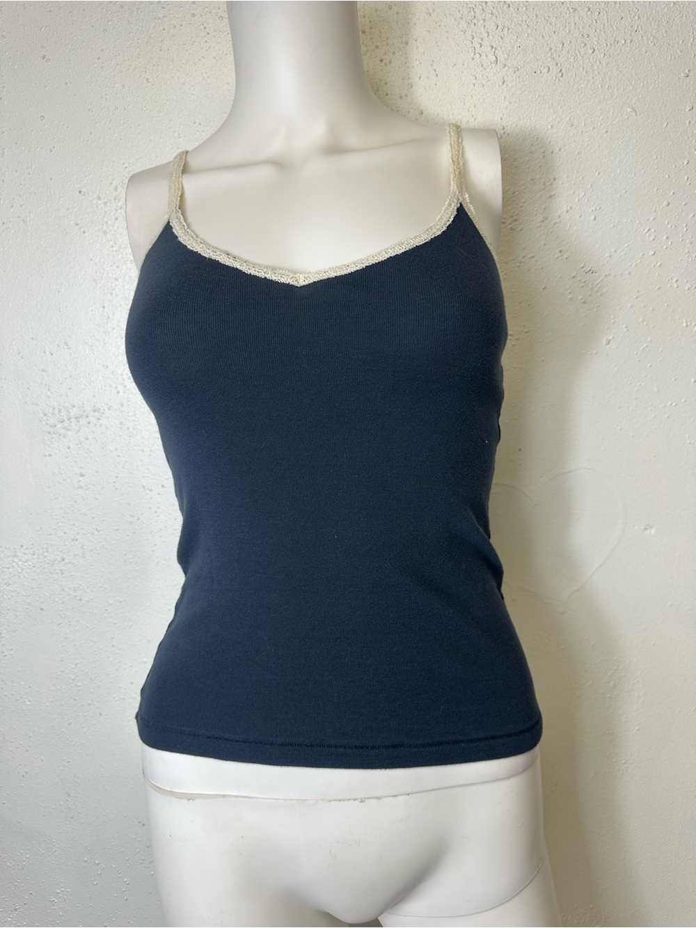 Brandy Melville Navy Tank with Cream Lace Trim
